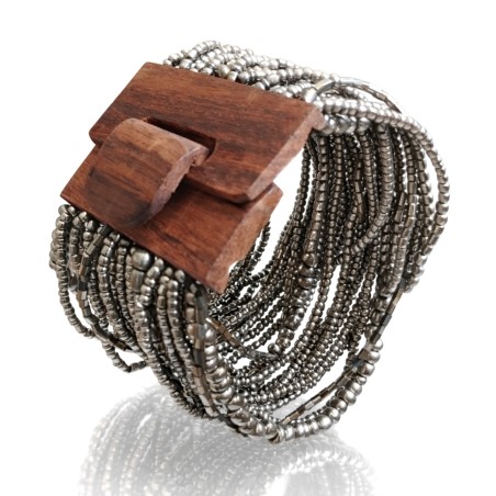 Bracelet avec fermoir bois argenté multi perles