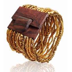 Bracelet avec fermoir bois doré multi perles