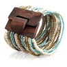 Bracelet avec fermoir bois XL bleu turquoise crème doré