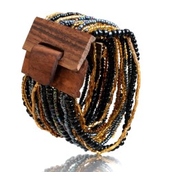 Bracelet avec fermoir bois XL noir doré