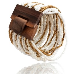 Bracelet avec fermoir bois XL blanc doré