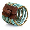 Bracelet avec fermoir bois XL bleu turquoise doré multiperles