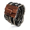 Bracelet avec fermoir bois XL noir argenté multiperles