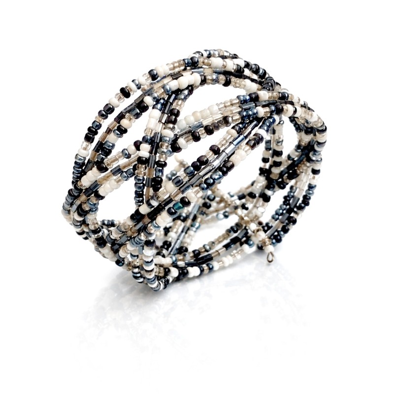 Bracelet femme torsadé noir blanc gris
