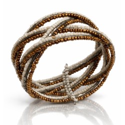 Bracelet femme torsadé blanc argenté marron