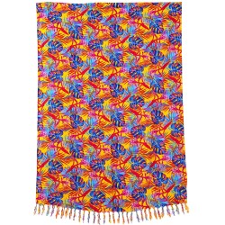 Paréo tropical jaune franges colorées 1