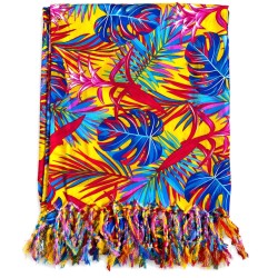 Paréo tropical jaune franges colorées