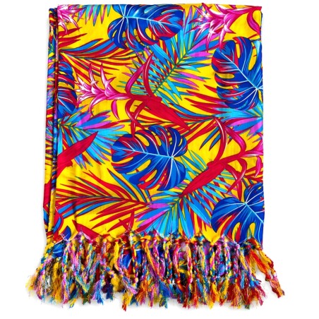 Paréo tropical jaune franges colorées