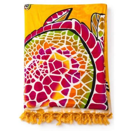 Paréo tropical jaune tortue colorée