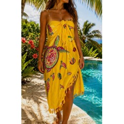 Paréo tropical jaune tortue colorée 4