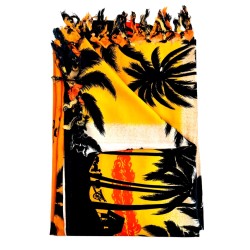 Paréo tropical orange palmiers – Paréo femme plage fluide et exotique