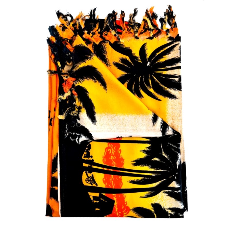 Paréo tropical orange palmiers – Paréo femme plage fluide et exotique
