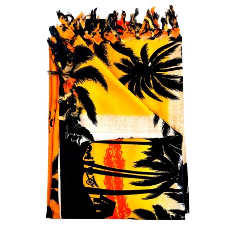 Paréo tropical orange palmiers – Paréo femme plage fluide et exotique