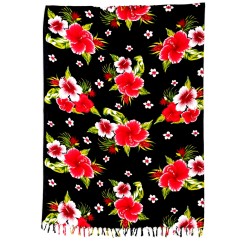 Paréo noir fleurs hibiscus – Paréo femme plage élégant et fluide
