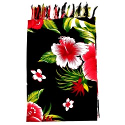 Paréo noir fleurs hibiscus – Paréo femme plage élégant et fluide