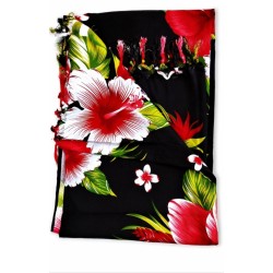 Paréo noir fleurs hibiscus – Paréo femme plage élégant et fluide