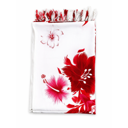 Paréo blanc fleurs hibiscus – Paréo femme plage élégant et fluide