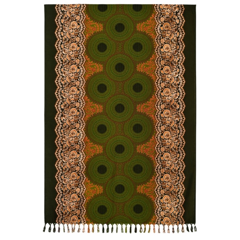 Paréo vert ethnique bohème – Paréo femme plage fluide et élégant