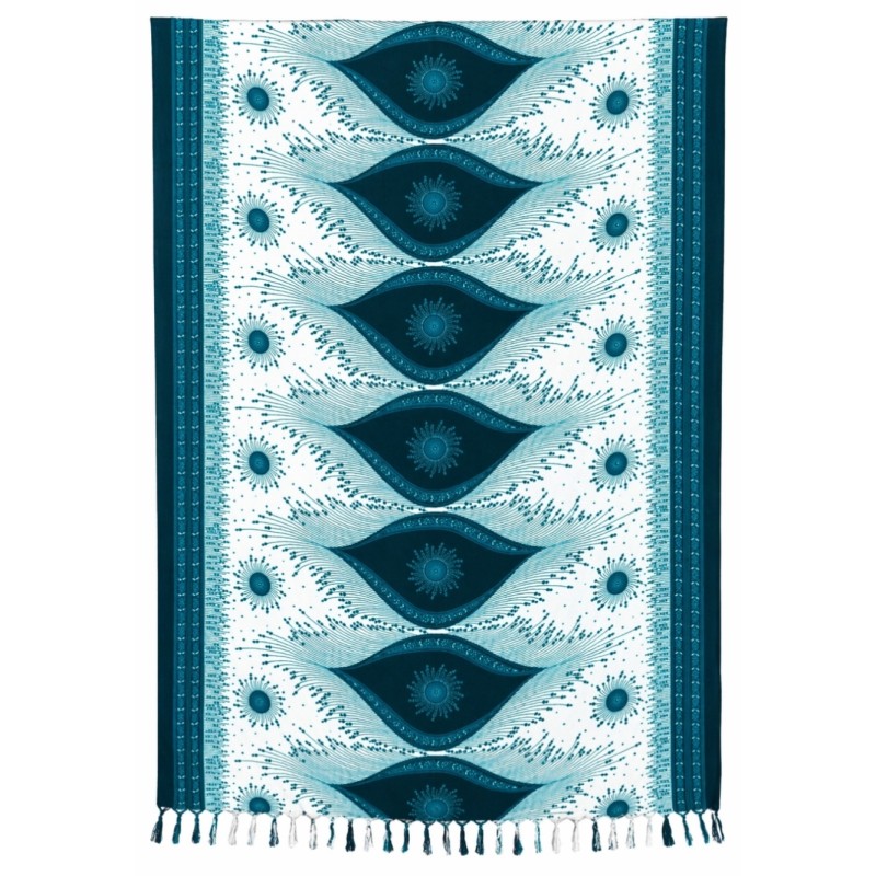 Paréo bleu motifs graphiques – Paréo femme plage fluide et élégant