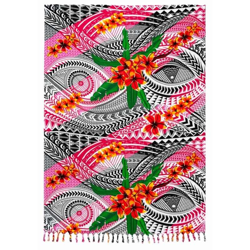 Paréo ethnique rose fleurs tropicales – Paréo femme plage fluide