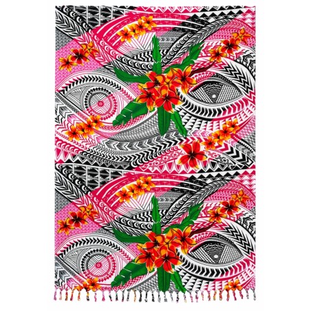 Paréo ethnique rose fleurs tropicales – Paréo femme plage fluide