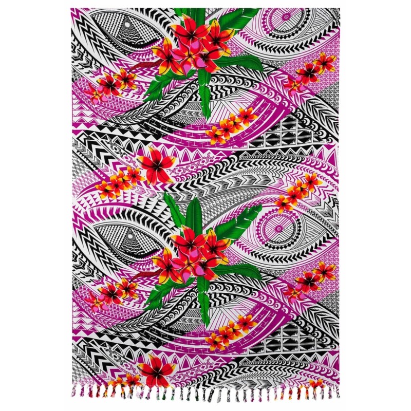 Paréo ethnique violet fleurs tropicales – Paréo femme plage fluide
