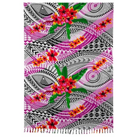 Paréo ethnique violet fleurs tropicales – Paréo femme plage fluide