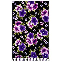 Paréo noir hibiscus violet – Paréo femme plage élégant et fluide