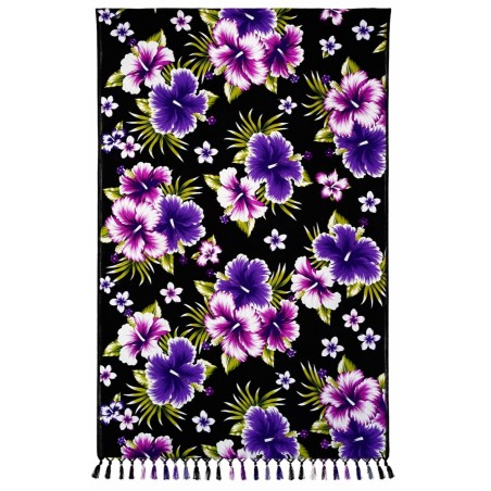 Paréo noir hibiscus violet – Paréo femme plage élégant et fluide
