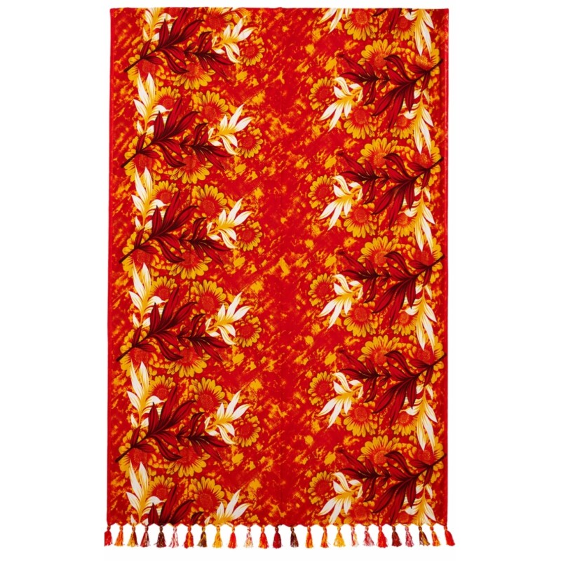Paréo rouge orange fleurs tropicales – Paréo femme plage fluide