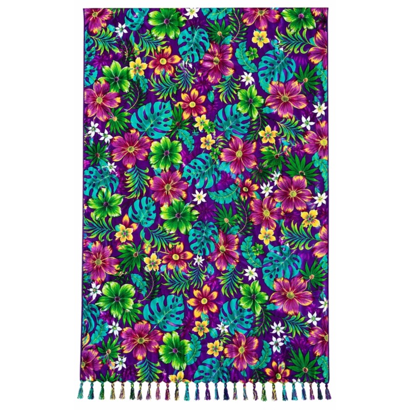 Paréo violet fleurs tropicales – Paréo femme plage coloré et fluide