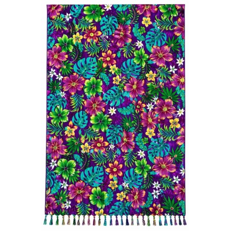 Paréo violet fleurs tropicales – Paréo femme plage coloré et fluide