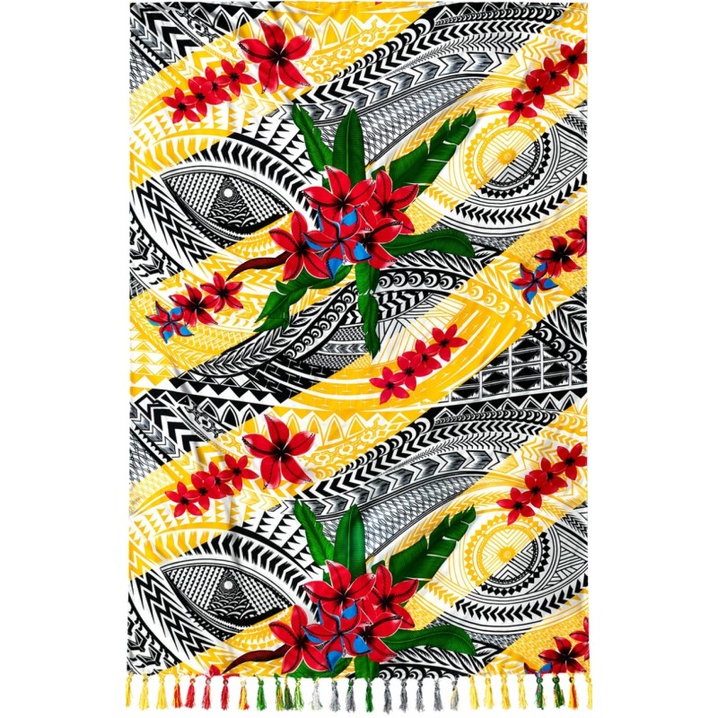 Paréo jaune noir ethnique – Paréo femme plage original et fluide