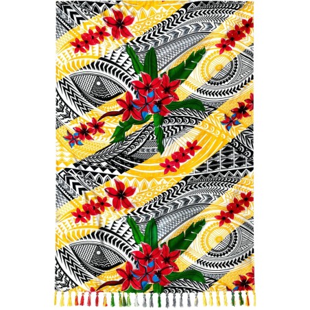 Paréo jaune noir ethnique – Paréo femme plage original et fluide