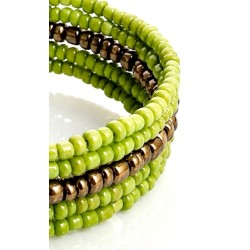 Bracelet femme fin en perles vertes et dorées 1