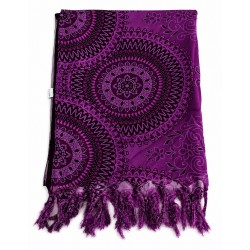 Paréo violet mandala à franges – Paréo bohème chic femme
