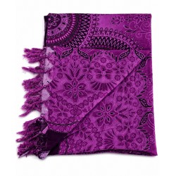 Paréo violet mandala à franges – Paréo bohème chic femme 1