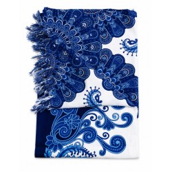 Paréo bleu blanc arabesques – Paréo élégant femme été 2