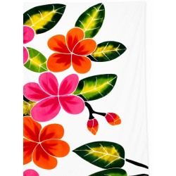 Paréo blanc fleurs de frangipanier rose orange 2