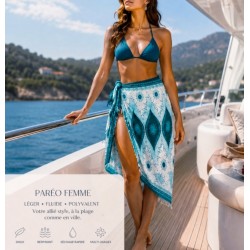 Paréo bleu motifs graphiques – Paréo femme plage fluide et élégant 2