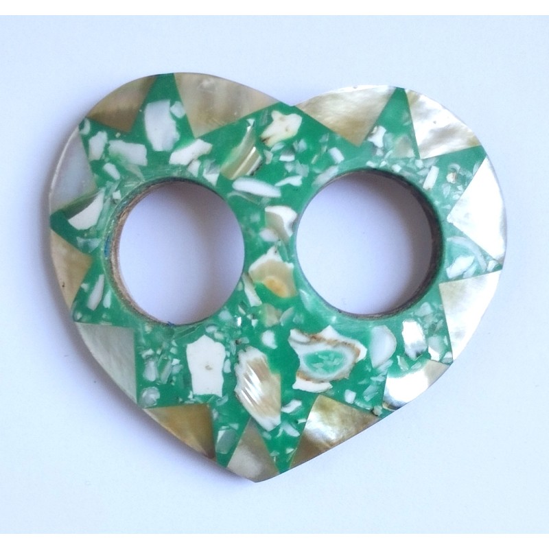 Boucle attache paréo coeur nacre vert turquoise