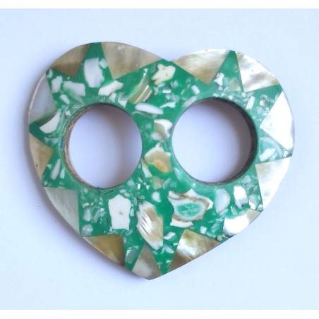 Boucle attache paréo coeur nacre vert turquoise