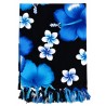 Paréo noir fleurs hibiscus bleu – Paréo femme plage élégant et fluide