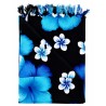 Paréo noir fleurs hibiscus bleu 2 – Paréo femme plage élégant et fluide
