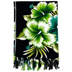 Paréo noir hibiscus vert 2– Paréo femme plage élégant et fluide