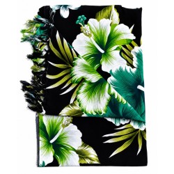 Paréo noir hibiscus vert 4– Paréo femme plage élégant et fluide