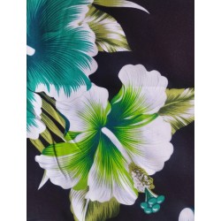 Paréo noir hibiscus vert 5– Paréo femme plage élégant et fluide
