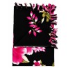 Paréo noir fleurs hibiscus rose 1 – Paréo femme plage élégant et fluide