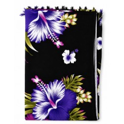 Paréo noir hibiscus violet – Paréo femme plage élégant et fluide
