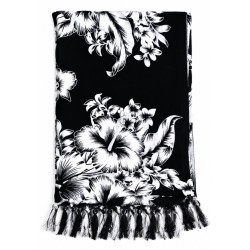 Paréo noir fleurs hibiscus blanc – Paréo femme plage élégant et fluide